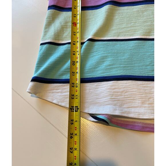 T by Talbots Striped Top Size MP Blue Pink Boat Neck Coastal Colorful Stretchy - Picture 6 of 6